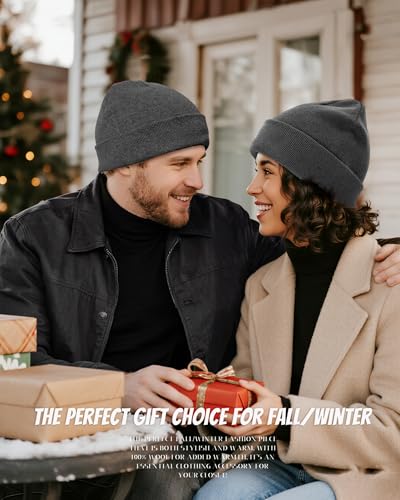 Satin Lined Beanie for Women Men, Cotton Knit Winter Beanies Hat - color: Dark Grey