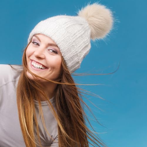 Tatuo 16 Pcs Faux Fur Pom Poms for Hats, Beige - color: Beige