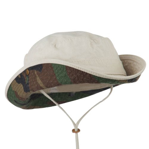 e4Hats.com Big Size Camouflaged Brim Cotton Washed Bucket Hat - color: Beige Khaki, size: X-Large-XX-Large