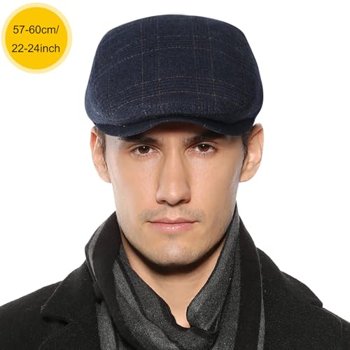 Sumolux Mens Newsboy Hat Flat Cap Gatsby Lvy Irish Hats Driving Cabbie - color: B Navy Blue Plaid