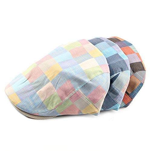 Gudessly Mens Adjustable Colorful Striped Plaid Ivy Newsboy Cabbie Gatsby Golf Cap Flat Cotton Hat Thin Cap - color: 826pink