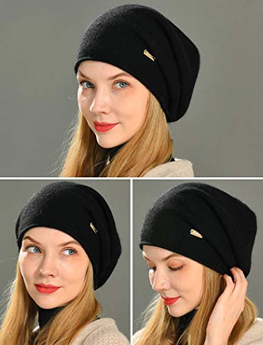 jaxmonoy Slouchy Knit Beanie Hat for Women Winter Soft Warm Ladies Laightweight Slouch Knitted Skull Beanies Cap - color: Black