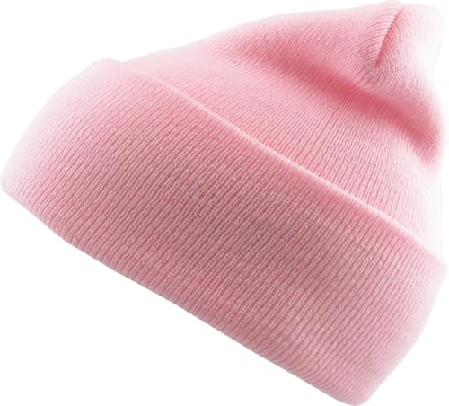 KBETHOS Made in USA Classic Men's Women's Cuffed Folded Acrylic Knit Beanie Hat Solid Unisex Cold - color: Light Pink Solid Long Beanie