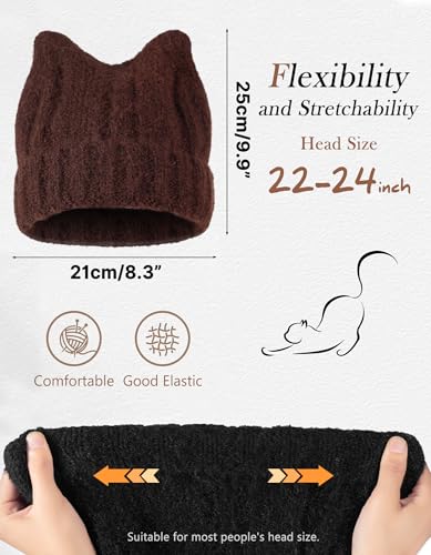 fauson Winter Hats for Women - Knitted Thermal Beanie for Women Skull Cap Womens Winter Hat Valentines Day Gifts for Her - color: Brown
