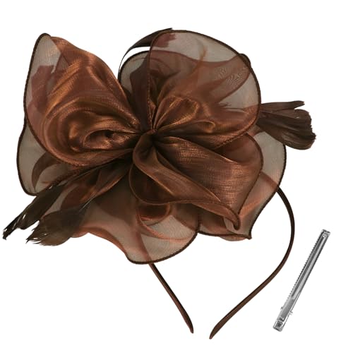 2025 Derby Hair Clip for Women Fascinators Hats for Women Outfits Tea Party Wedding Fascinator Headband - color: Coffee Brown