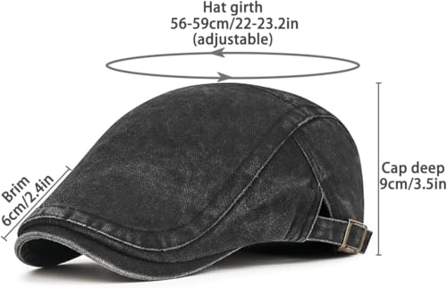 Initlove Mens Newsboy Cap Washed Beret Ivy Hat Flat Hats for Cabbie Driving - color: Black + Black