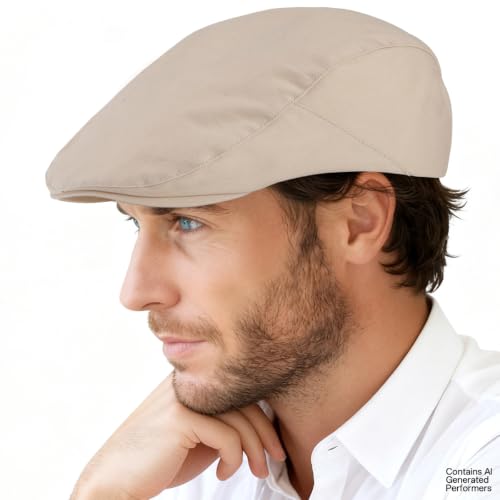 Classic Solid Flat Cap Newsboy Hats for Men Retro Cabbie Driving Adjustable - color: C03 Beige With Mesh Lining