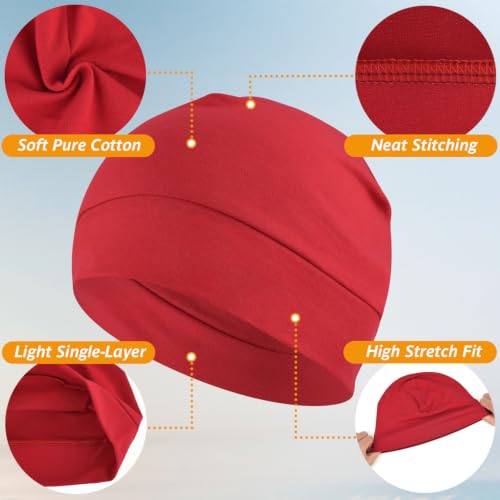Headshion 100% Cotton Skull Caps Beanie Sleeping Hats for Men Women - color: Red & Orange Red