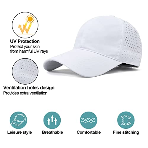 Enwokran Men Quick Dry Sport Baseball Cap, Athletic Fitted Cap Mesh Adjustable Plain Hat Running Trucker Hat for Women - color: White