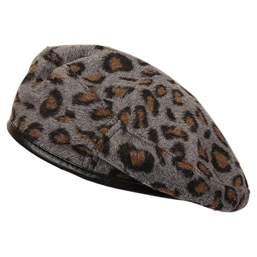 Women's Berets: Black Houndstooth Red Beret Hats for Women Fall Winter Fashion Outfit - color: Leopard Printed Grey