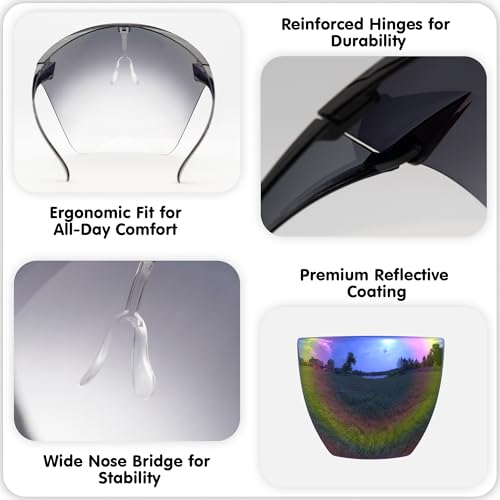 mayoken® Full Face Shield Sunglasses, Futuristic Wraparound Sun Protection Face Shield for Men & Women, Anti-Fog Mirror Glasses, Lightweight & Comfortable Gray-Blue Mirror - color: Blue Tinted Gray
