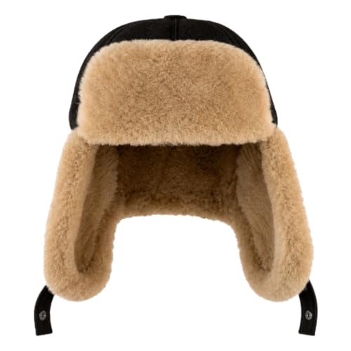 Handmade Sheepskin Leather Trapper Hat – Aviator Cap with Fur Lined Ear Flaps, Shearling Russian Ushanka Winter Hat - color: Chocolate, size: Large