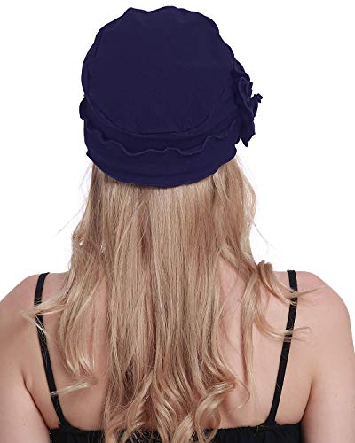 osvyo Chemo Headwear Turban Cap for Women - Cancer Beanie Hair Loss Sealed Packaging - color: Cotton Denim Blue