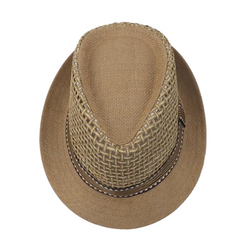 Mens Fedora Hats Elegant Derby Hat Breathable Straw Panama Hat Cool Mesh Sun Cap for Mid-Elderly Outdoor Travel - color: Khaki