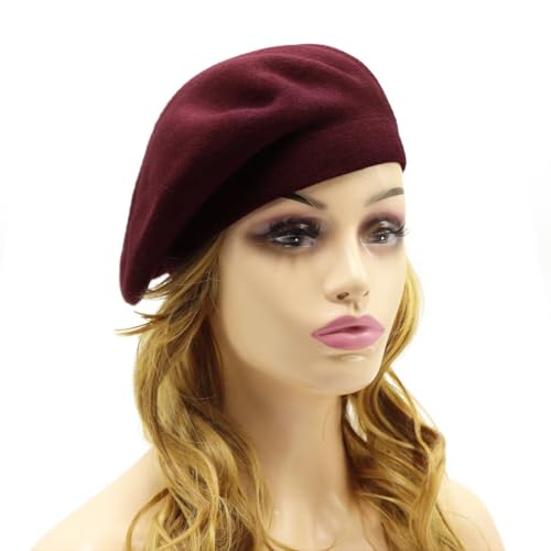 Wheebo Reversible Solid Color French Beret Hat for Women and Girls - color: Burgundy