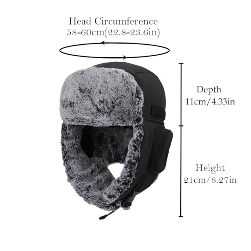 Men Winter Bomber Wool Ear Flap Russian Hat Women Warm Fleece Waterproof Trapper Ushanka Cap Outdoor Ski Hunting Teen - color: Black