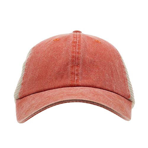 Vintage Washed Soft Mesh Cotton Adjustable Baseball Cap - color: Orange/Tan