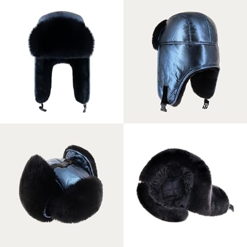Waterproof Winter Trapper Ushanka Hat Ear Flap Chin Strap, Russian Style - color: Metallic (Royal Blue)