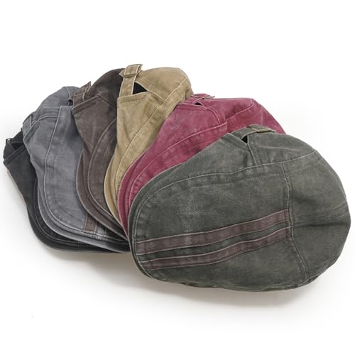 Initlove Mens Newsboy Cap Washed Beret Ivy Hat Flat Hats for Cabbie Driving - color: B Wine Red