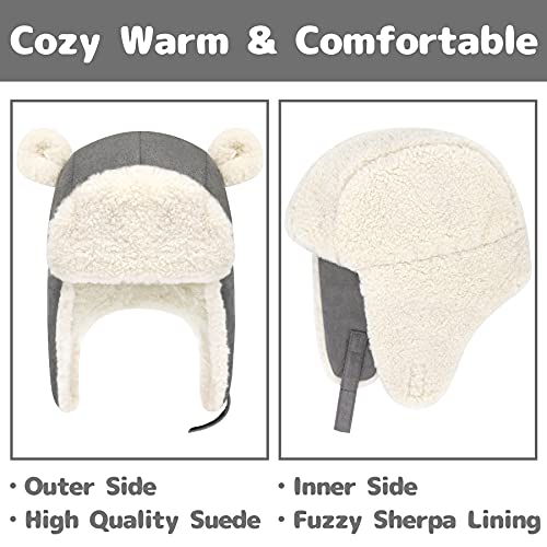 Olreco Baby Winter Hat Toddler Winter Hat Thick Sherpa Lined Infant Baby Hats with Bear Ears Toddler Trapper Hats for Kids - color: Grey, size: 12-24 Months