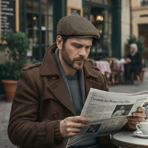 meioro Mens Wool Blend Tweed Newsboy Flat Cap Gatsby Irish Cabbie Ivy Cap Adjustable Newsboy Hat Warm Fleece Winter Hats - color: Light Khaki