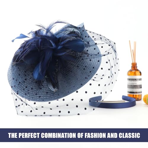 AQOKKA Women Fascinators Hats Flower Fascinators with Headband and Clip Tea Party Headwear for Women and Girls - color: 1 Pc: Navy a