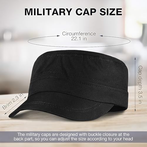 Eurzom 6 Pcs Military Style Hat Cadet Cap Army Basic Army Vintage Cap Adjustable Cotton Twill Flat Top for Men Women - color: Black