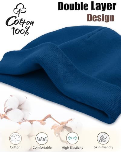 100% Cotton Beanie Hat Cuffless Beanies Warm Knit Winter Skull Cap - color: 1pcs-blue