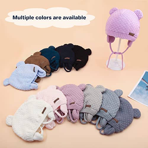 Duoyeree Baby Winter Hat, Bear Knit Earflaps Cotton Lined for Toddler Kids - color: Bear Pink and Purple, size: 0-6 Months