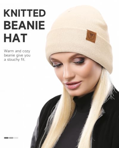 OZERO Mens Winter Hat, Fleece Lined Cuffed Beanie for Men and Women - color: Beige