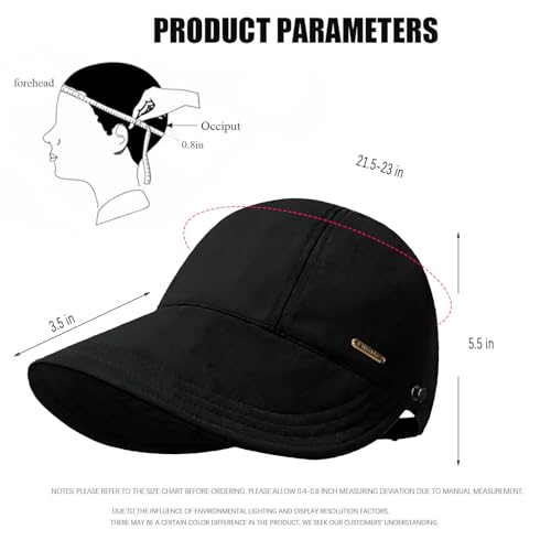 UPF 50+Womens Sun Hat UV Protection Hiking Fishing Hats Wide Brim Hat Adjustable Ponytail Packable Sun Cap - color: Black