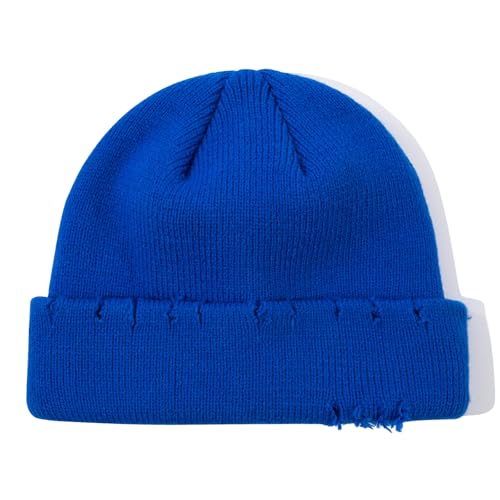 Frayed Knit Hat Winter Beanie for Men Women Hip-hop Slouchy Ripped Knitted Hat Unisex Skull Caps Ski Hat Watch Caps - color: Mg-zzm24pd38-blue
