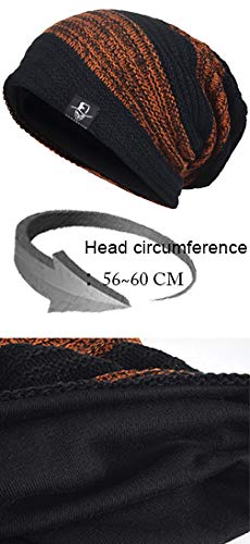 VECRY Mens Slouchy Beanie Knit Skull Cap Long Baggy Hip-hop Winter Summer Hat B305 - color: Retro-black&claret, size: Large
