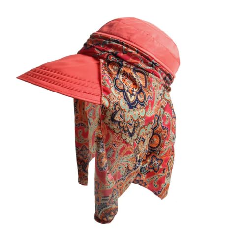 Women Wide Brim Sun Hat Multifunctional Beach Hat Foldable Sun Visor with Removable Neck Flap Bowknot - color: Watermelon Red