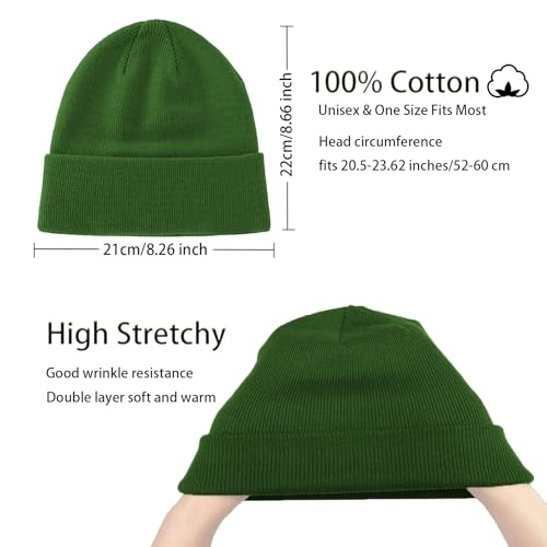 100% Cotton Beanie Hats for Women Men Winter Knit Hats Skull Cap - color: 2 - Black, Army Green