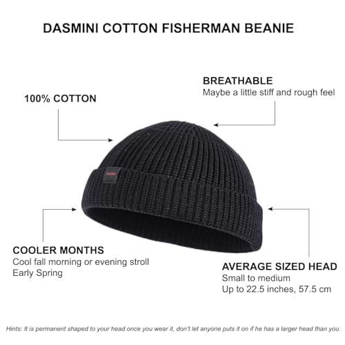 Fisherman Beanie Hats for Men Women,Knit Trawler Skull Cap,Watch Cap,Spring Fall Winter Warm Short Hats - color: (Cotton)-black-m