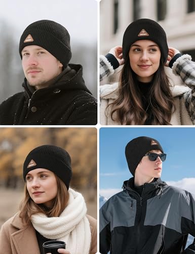 Wool Beanie Hat for Mens Unisex Winter Hats Womens Adults Cuffed Beanies Hiking Knit Skull Cap Warm Fisherman Beanie - color: Black