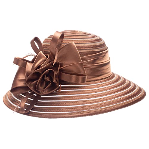Lawliet Womens Satin Ribbon Church Wedding Sun Wedding Occasion Hat A214 - color: Brown