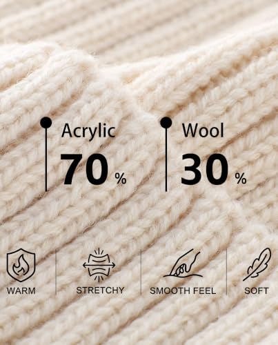 Connectyle Fleece Lined Cuffed Beanie Hat for Men Women Knitted Winter Wool Beanies Skull Cap Warm Watch Hat - color: Beige