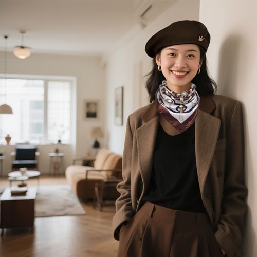 choyaxo 3pcs French Beret Hat Set Costume Accessories Set Including Beret Hat Scarf Crown Pin for Women French Themed Party - style: Vintage Style