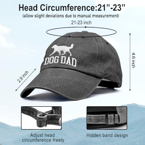 Embroidery Adjustable Classic Washed Distressed Baseball Hats, Funny Hats for Men Cat Dog Dad Fishing Father - color: Washed Black002
