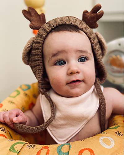 AIBEARTY Cute Deer Elk Antlers Baby Hat Winter Warm Plush Knitted Ear Warmer Bonnet Boys Girls Cap Beanie with Chin Strap - color: Coffee