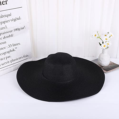 Big Beach Hats for Women Foldable Summer Wide Brim Packable Oversized Sun Hat Lady Girl Travel Straw Cap - color: Black