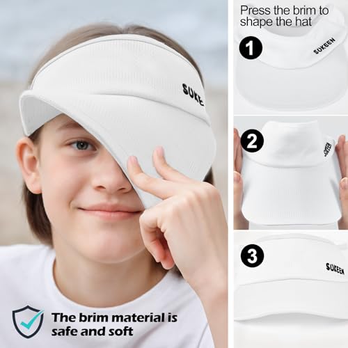 Sukeen Kids Sun Visor Hats for Girls Boys,Lightweight Sports Hat UPF50+ Sun Hat Cooling Headwear Visor for Running Outdoors - color: Beige