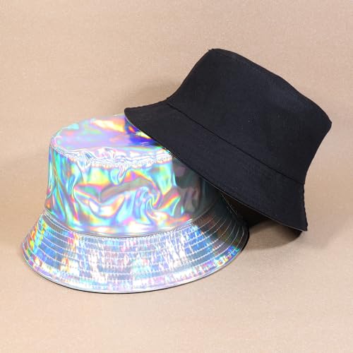 Rave Bucket Hat for Men Women Waterproof Rain Hat Wide Brim Bucket Hat Metallic Party Hats - color: A3: Silver