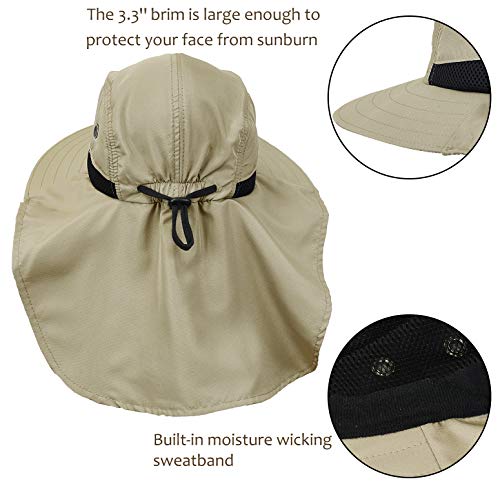 Solaris Small‑Head‑Fit Sun Hat with Neck Flap for Men & Women - color: #4 Khak With Rear Drawstring, size: One Size