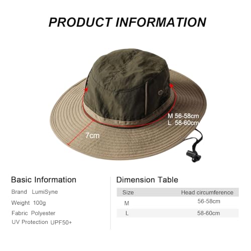 LumiSyne Unisex Two-Tone Bucket Hat Wide Brim Sun Hat UPF 50+ Adjustable Chin Strap Breathable Mesh Packable Boonie Hat - color: Khaki + Green, size: Small-Medium