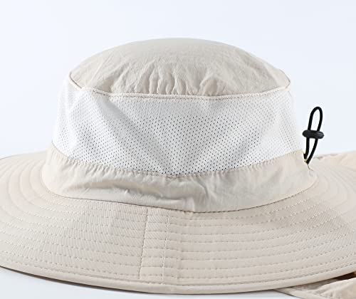 Home Prefer Outdoor UPF50+ Mesh Sun Hat Wide Brim Fishing Hat with Neck Flap Sun Hat for Men Women - color: Beige