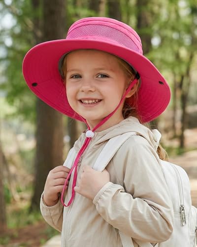 HONGTEYA Kids Sun Hat UPF 50+ Toddler Bucket Summer Hat Fishing Outdoor - color: Rose Red, size: 5-13 Years