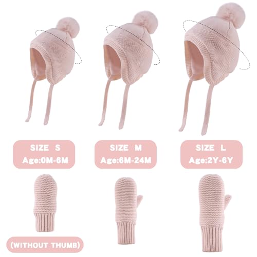 JANGANNSA Basic Winter Baby Boy Beanie Pompom Knit Girl Hat Kid Earflap Cap - color: Pink Hat, size: 0-6 Months